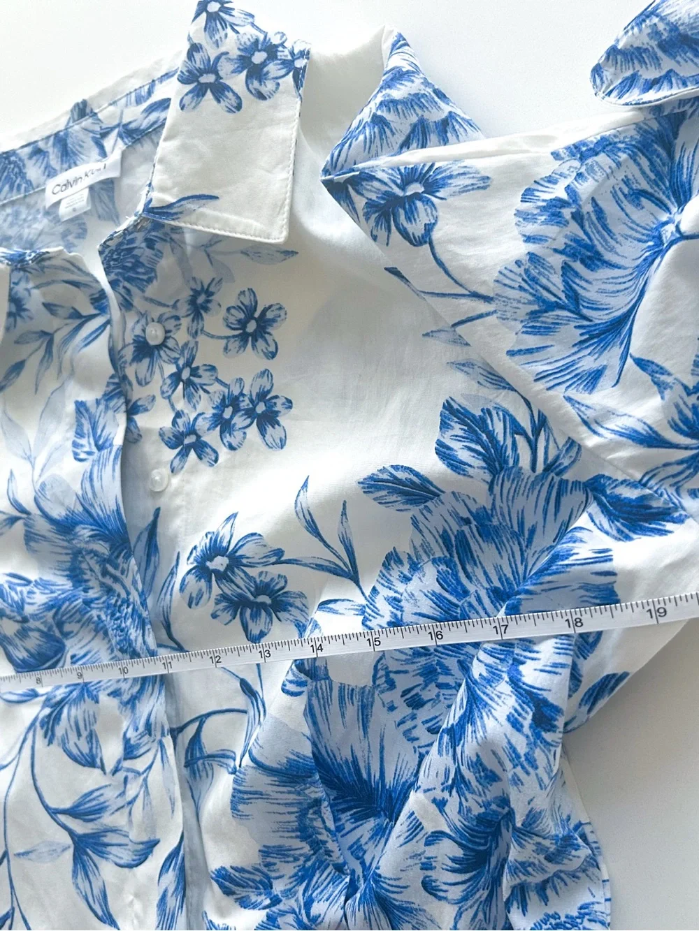 Calvin Klein Floral Cotton Midi Dress Blue White Belted Fit & Flare Size 10 NWT - Picture 11 of 15